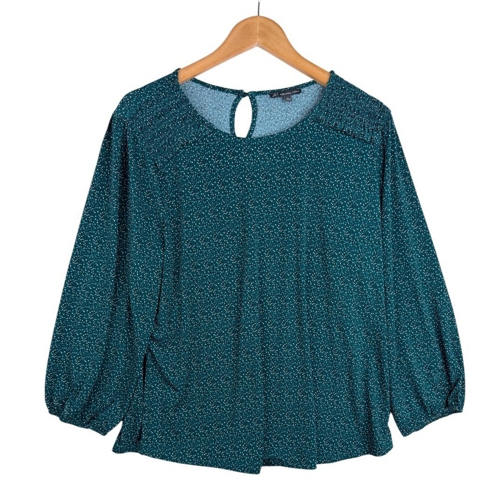 Adrianna Papell Womens Green Pintuck Blouse Size XL Micro Leopard Print
